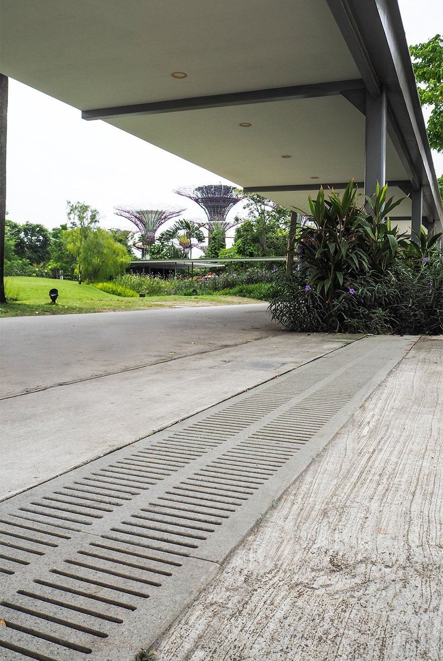 Jonite slotted collection reinforced stone trench grates in Gardens by the Bay