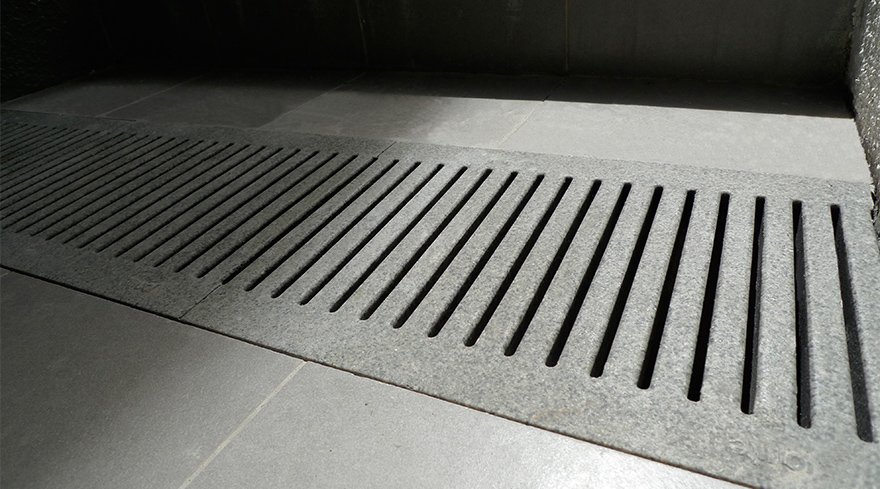 Jonite stone grates installed in a floor