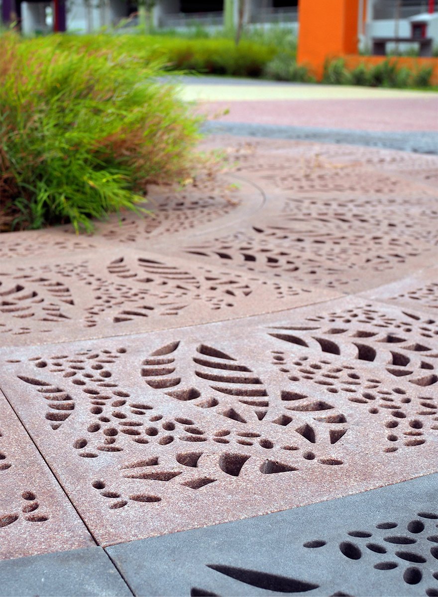 Close up of Jonite Tree Grates in various colours to create a unique visual identity