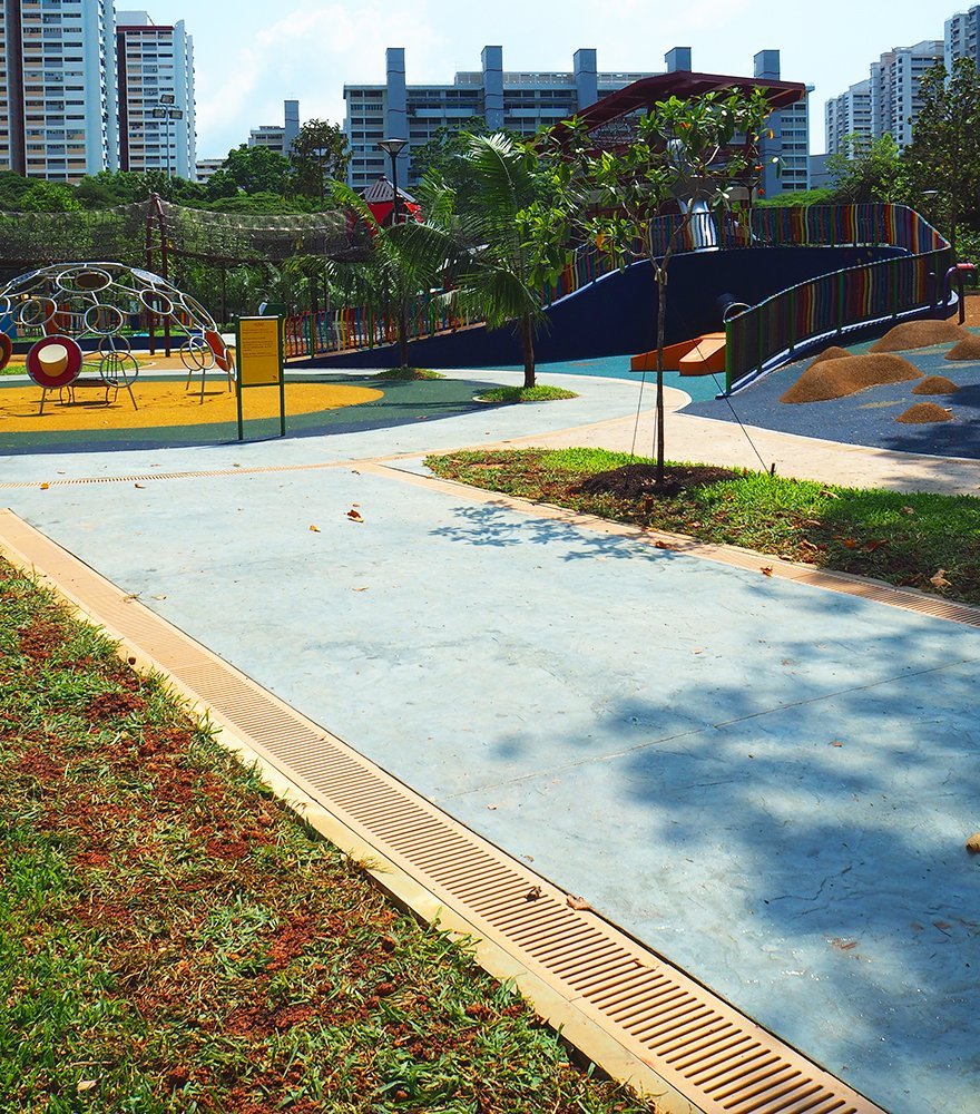 Reinforced stone Jonite channel grates in Marine Cove Singapore