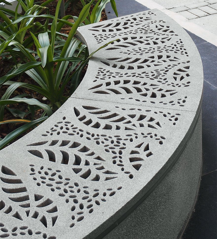 beautiful Jonite stone bench at Yale NUS