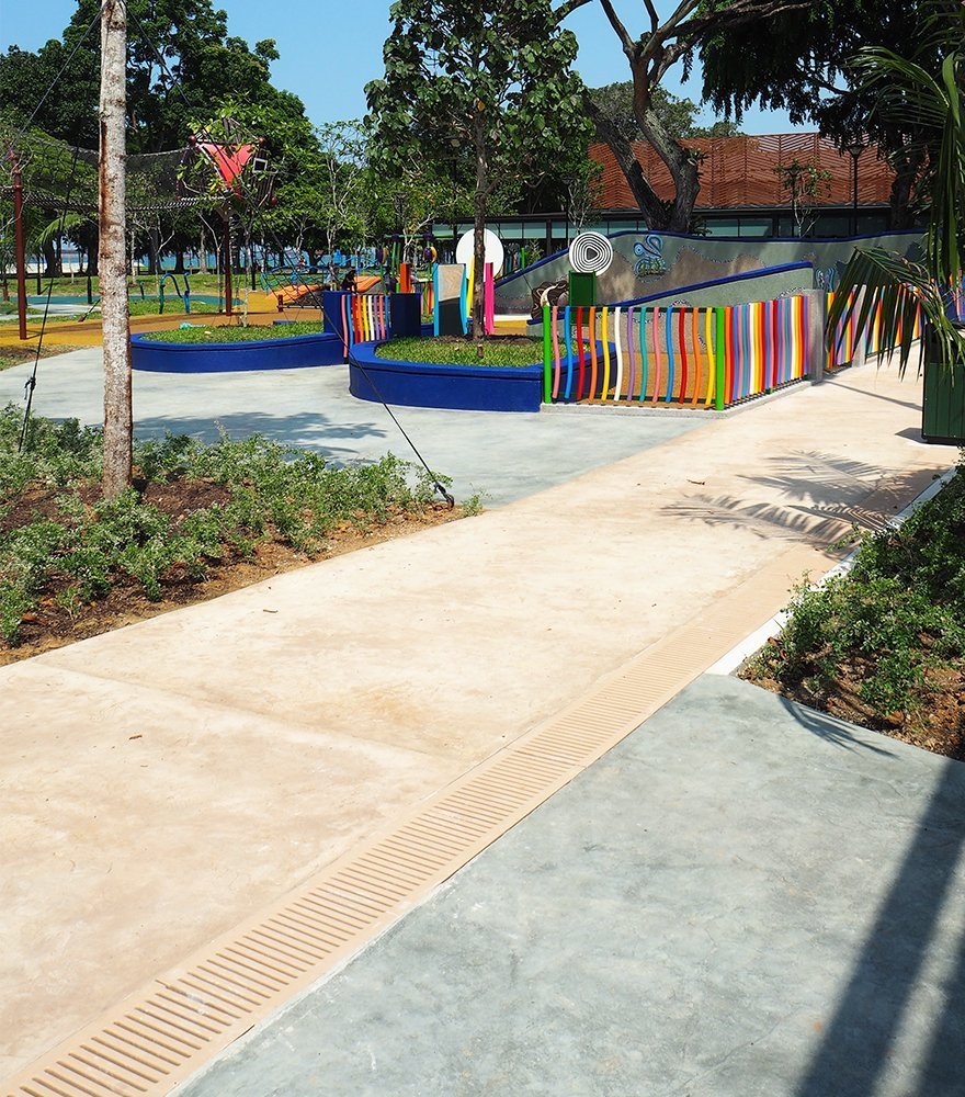 Stone reinforced Jonite trench grates in Marine Cove Singapore