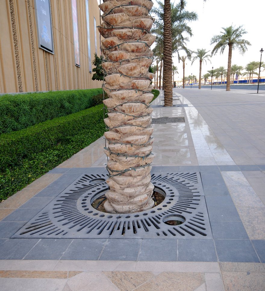 Jonite reinforced stone tree grates add decorative flair to Burjside Boulevard