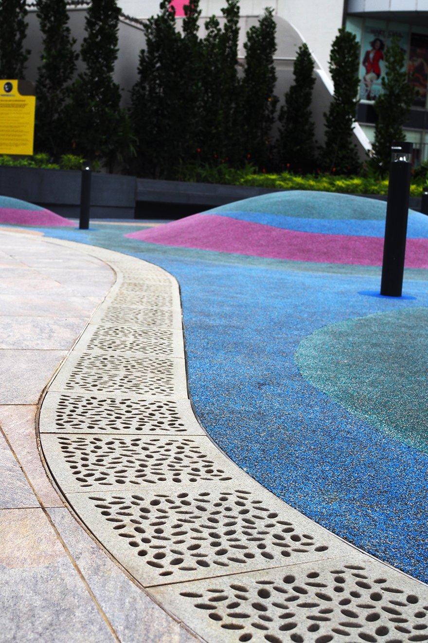 Jonite Projects- Reconstituted Stone Trench Grates on Children's Playground Tampines Mall Close Up