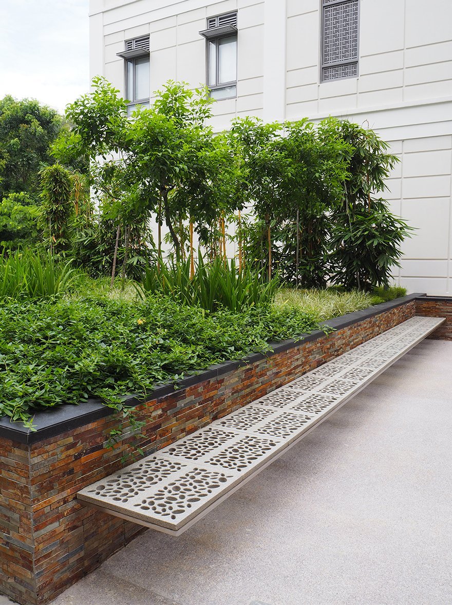 long stone bench at Yale NUS