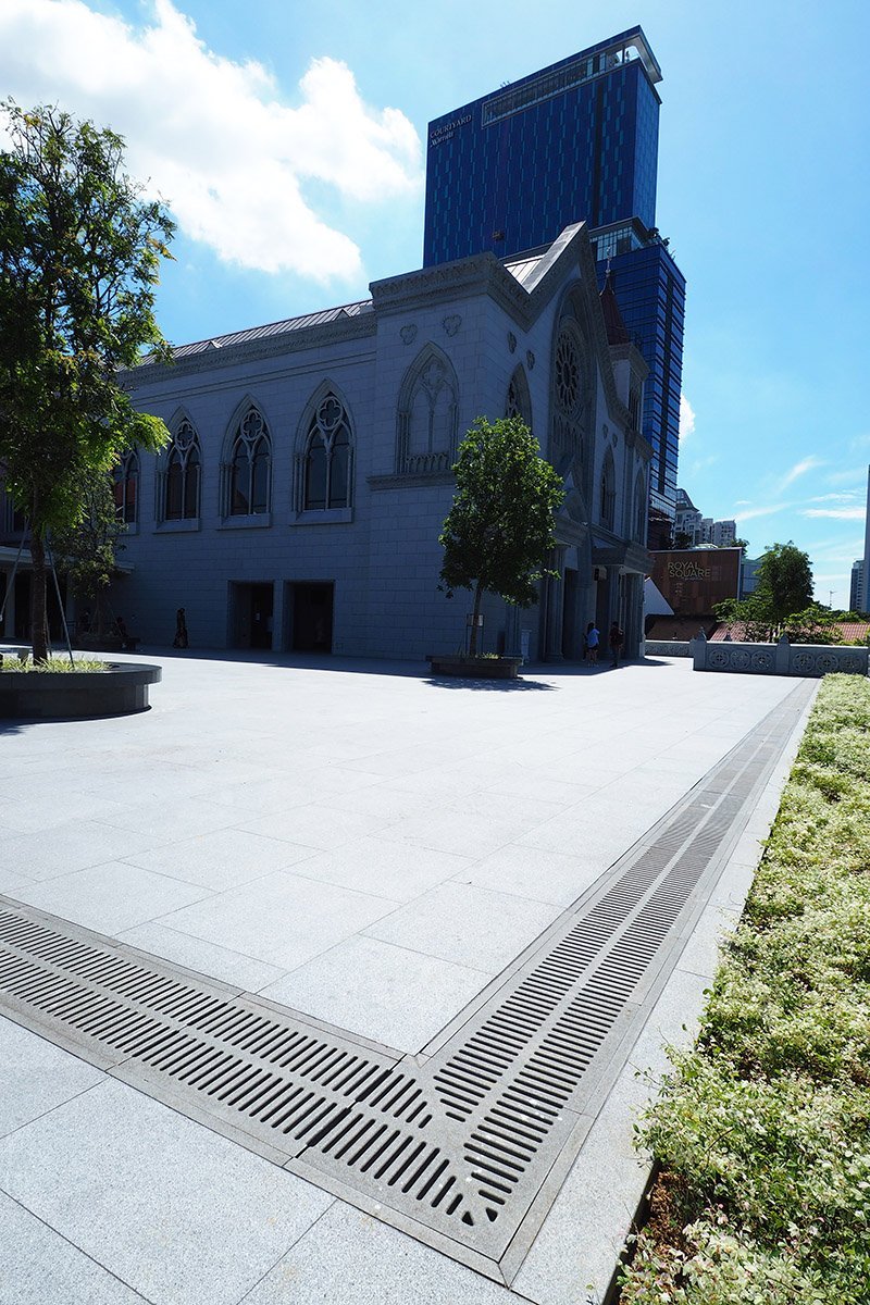 Jonite slotted collection trench grate in Novena Church