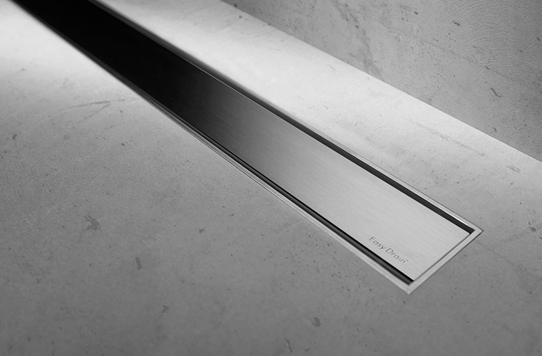 Modulo TAF High shower drain in brushed stainless steel/tile
