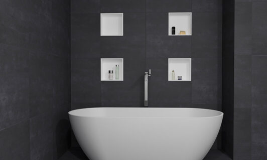 Solid BOX wall niches above a bathtub