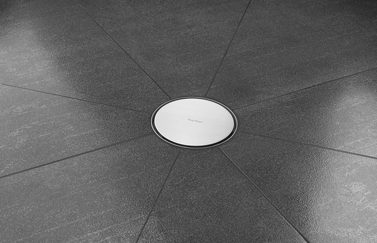 Aqua Round 150 mm point drain in brushed stainless steel