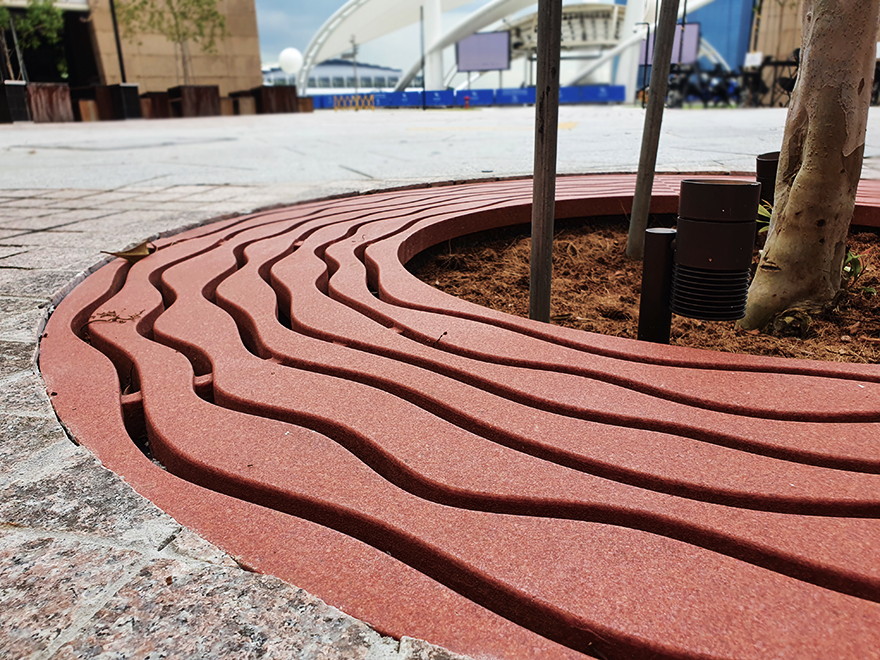 close up image of a stone tree grate at the Esplanade