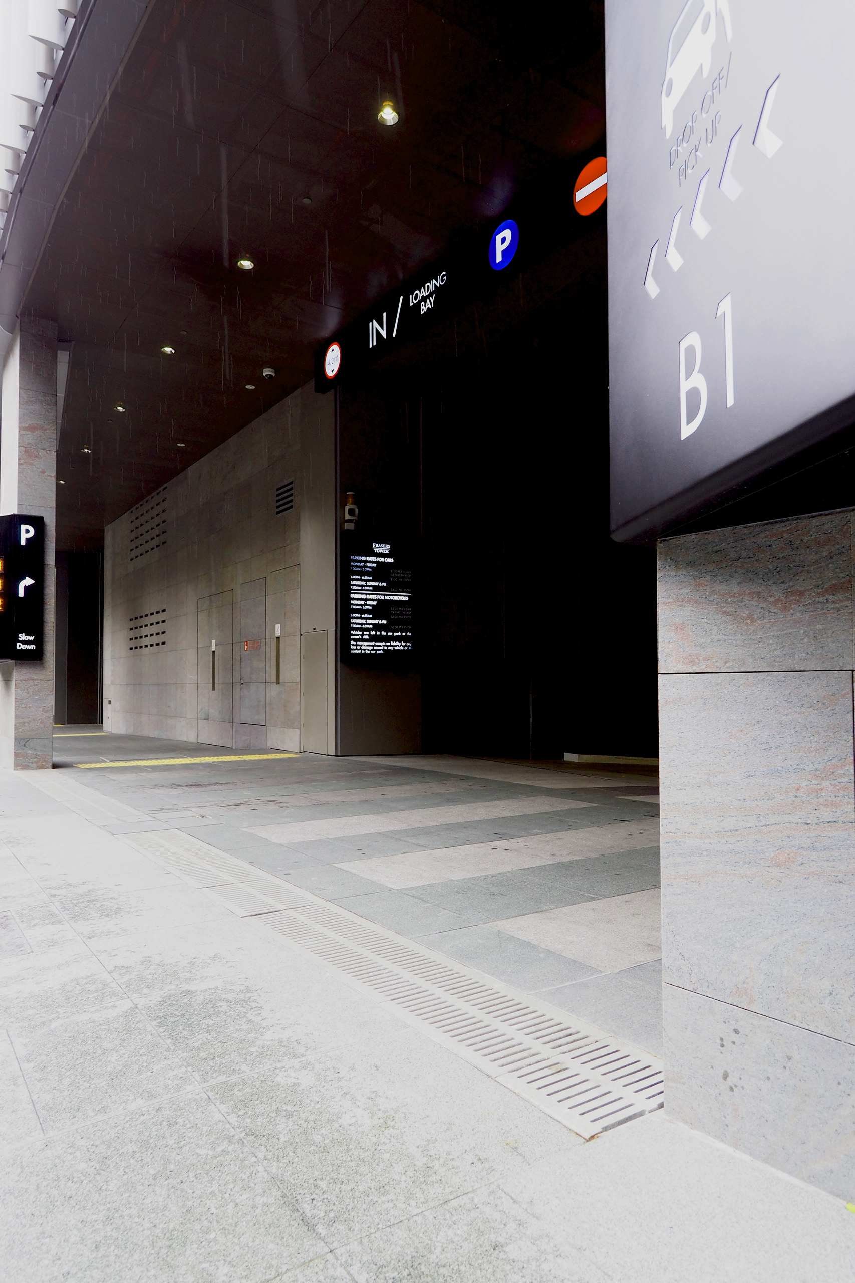 entrance of a parking garage at Frasers Tower